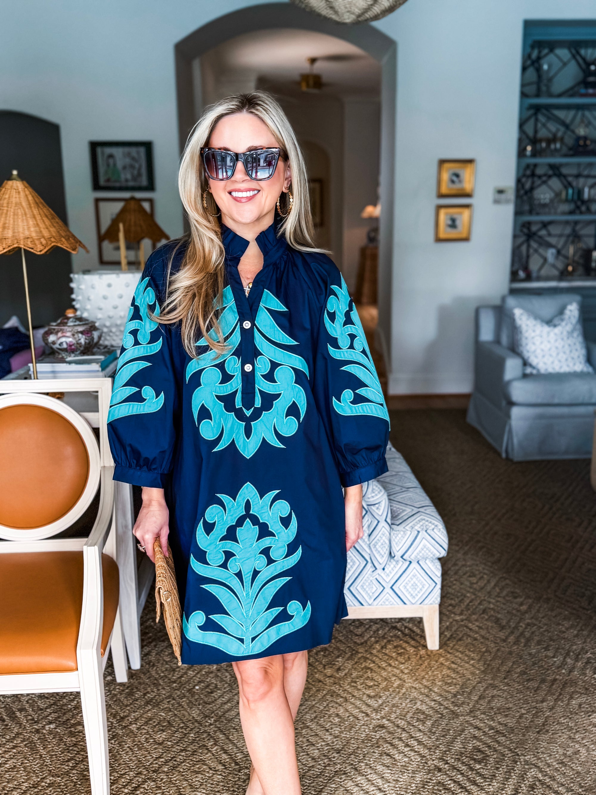 Isla Floral Baroque Dress-Navy