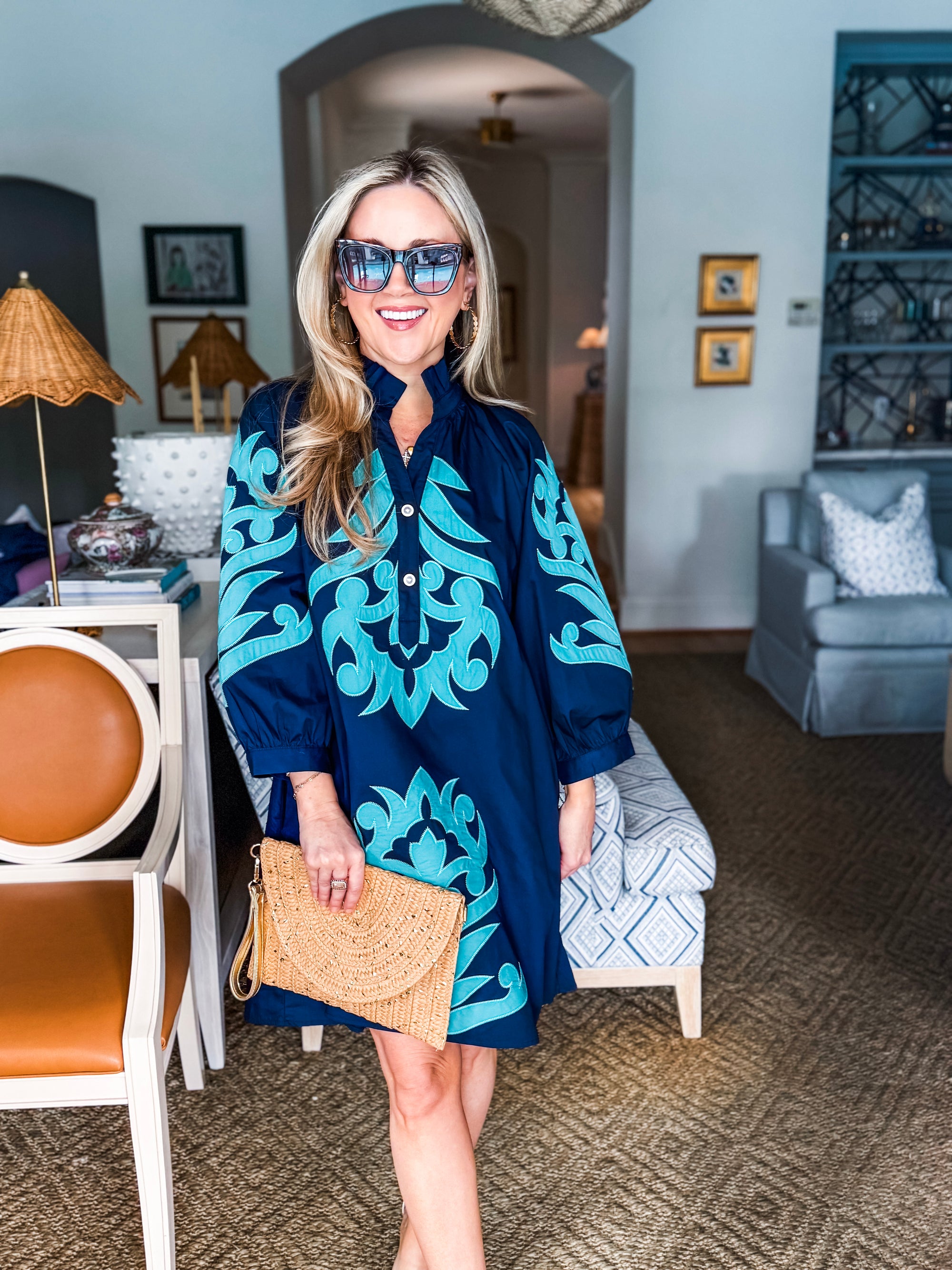 Isla Floral Baroque Dress-Navy