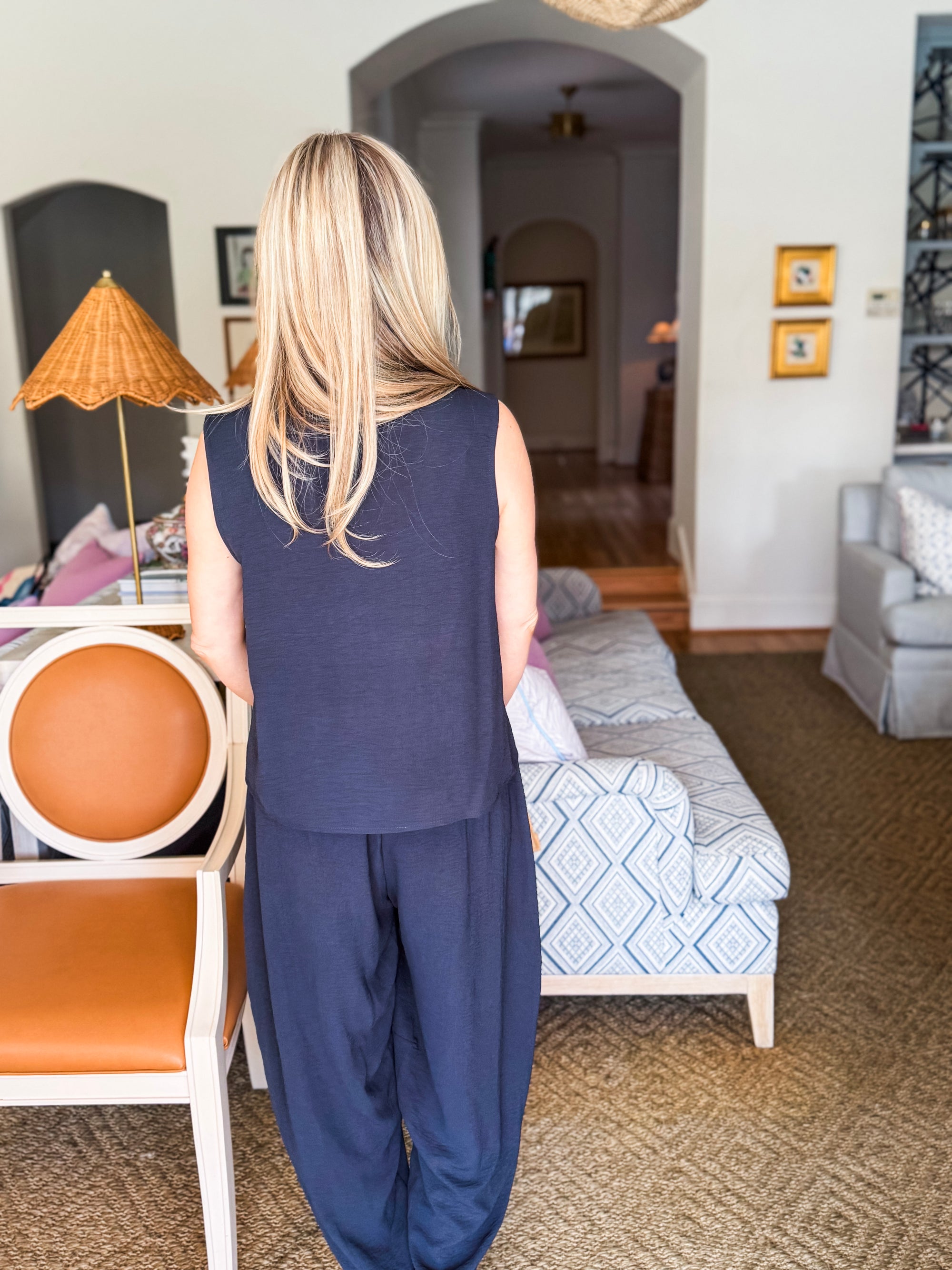 Abroad Adventure Textured Pant Set-Onyx Indigo