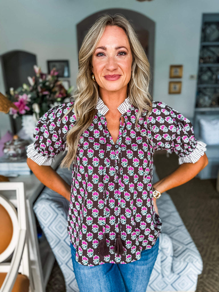 Blossom Drift Botanical Top-Brown