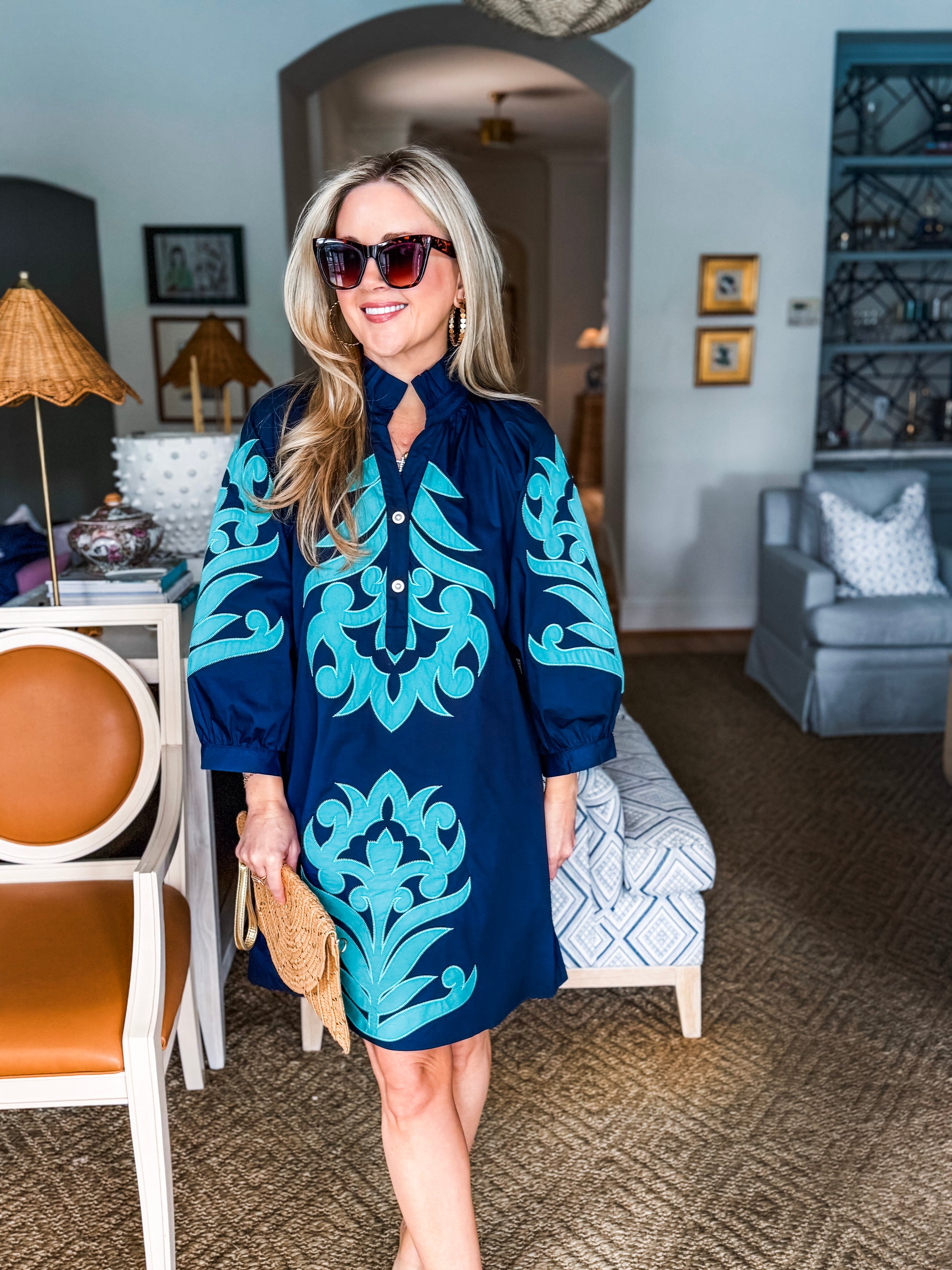 Isla Floral Baroque Dress-Navy