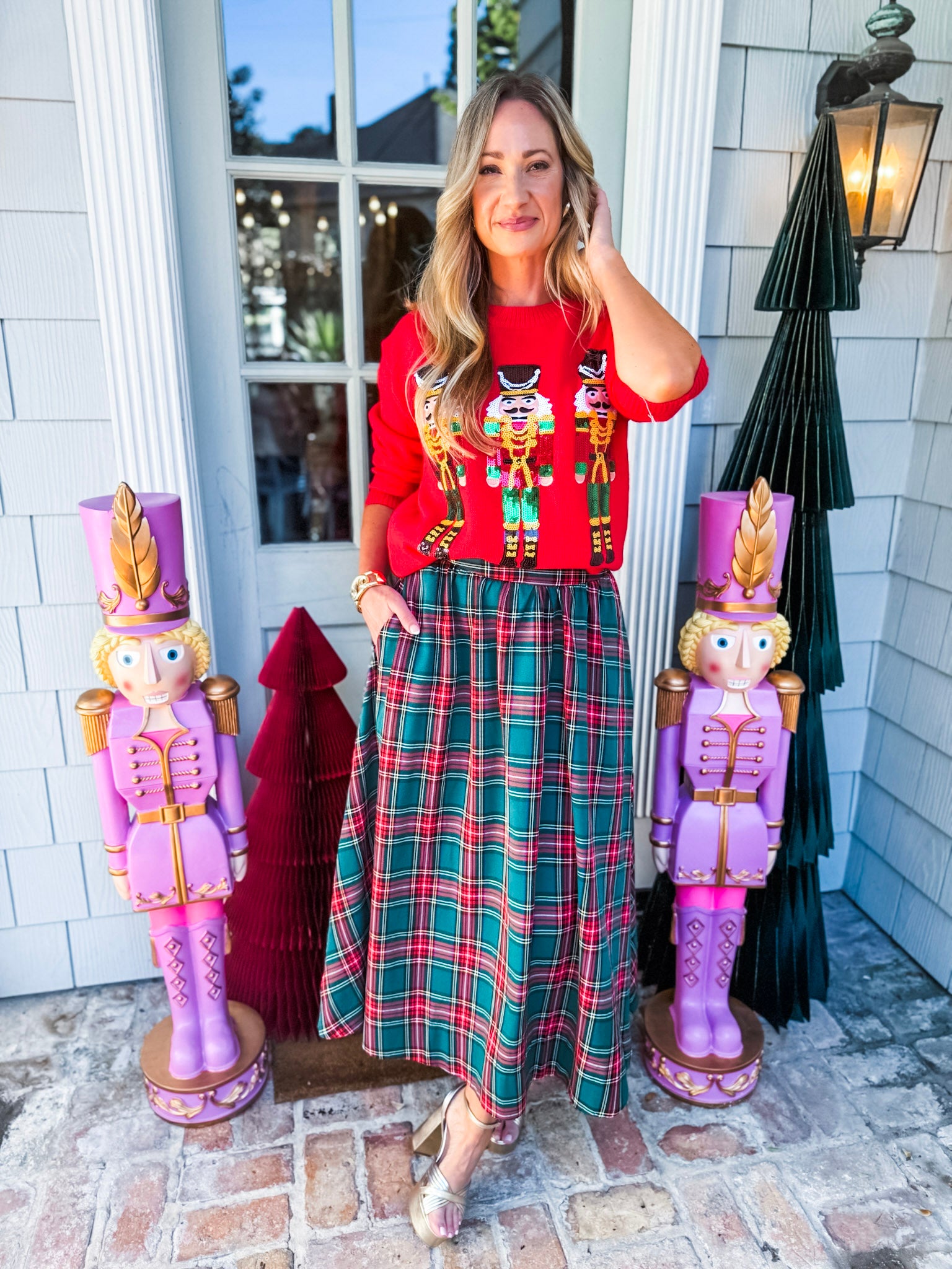 Favorite Time Plaid Midi Skirt-Green