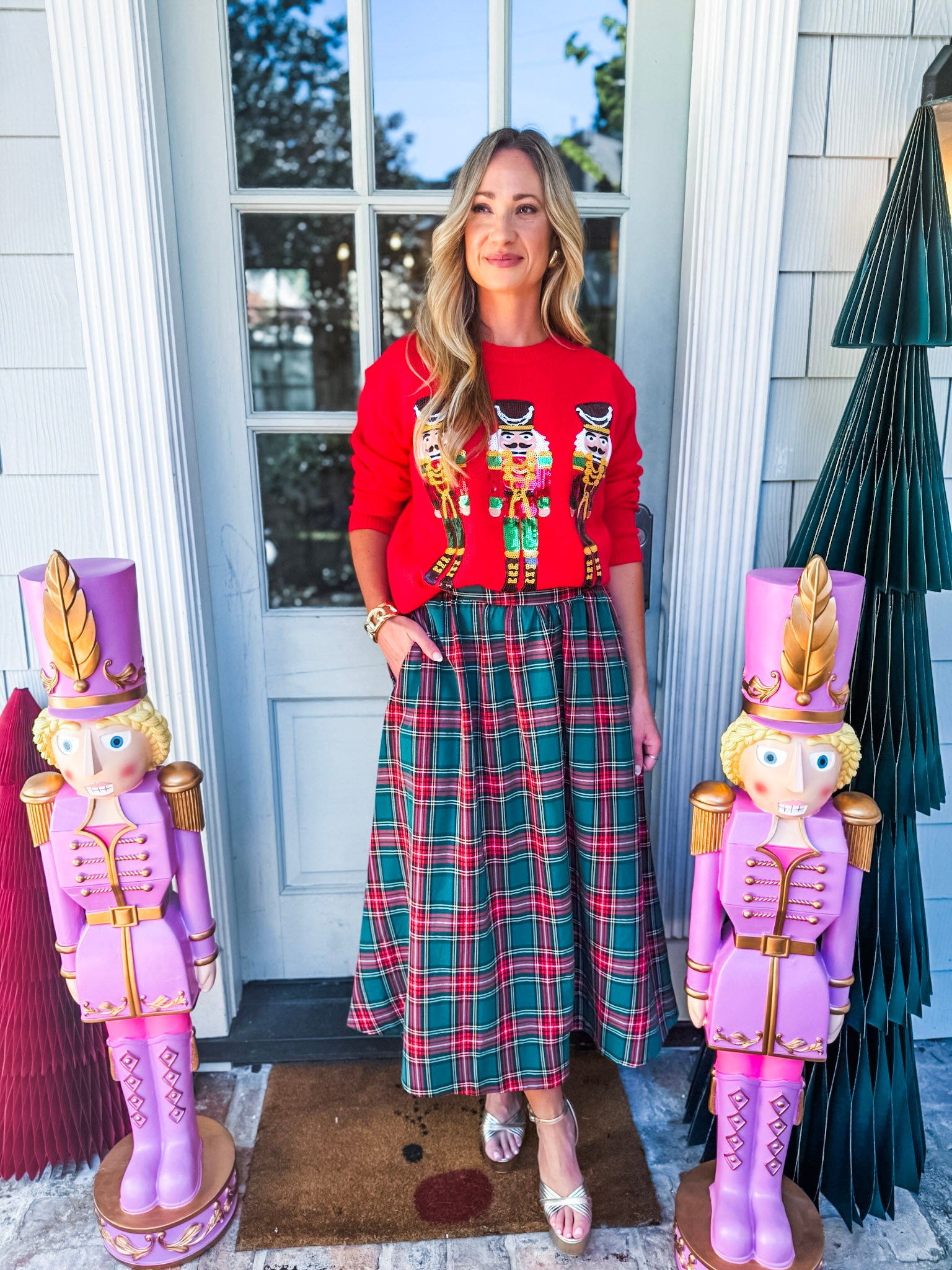 Favorite Time Plaid Midi Skirt-Green