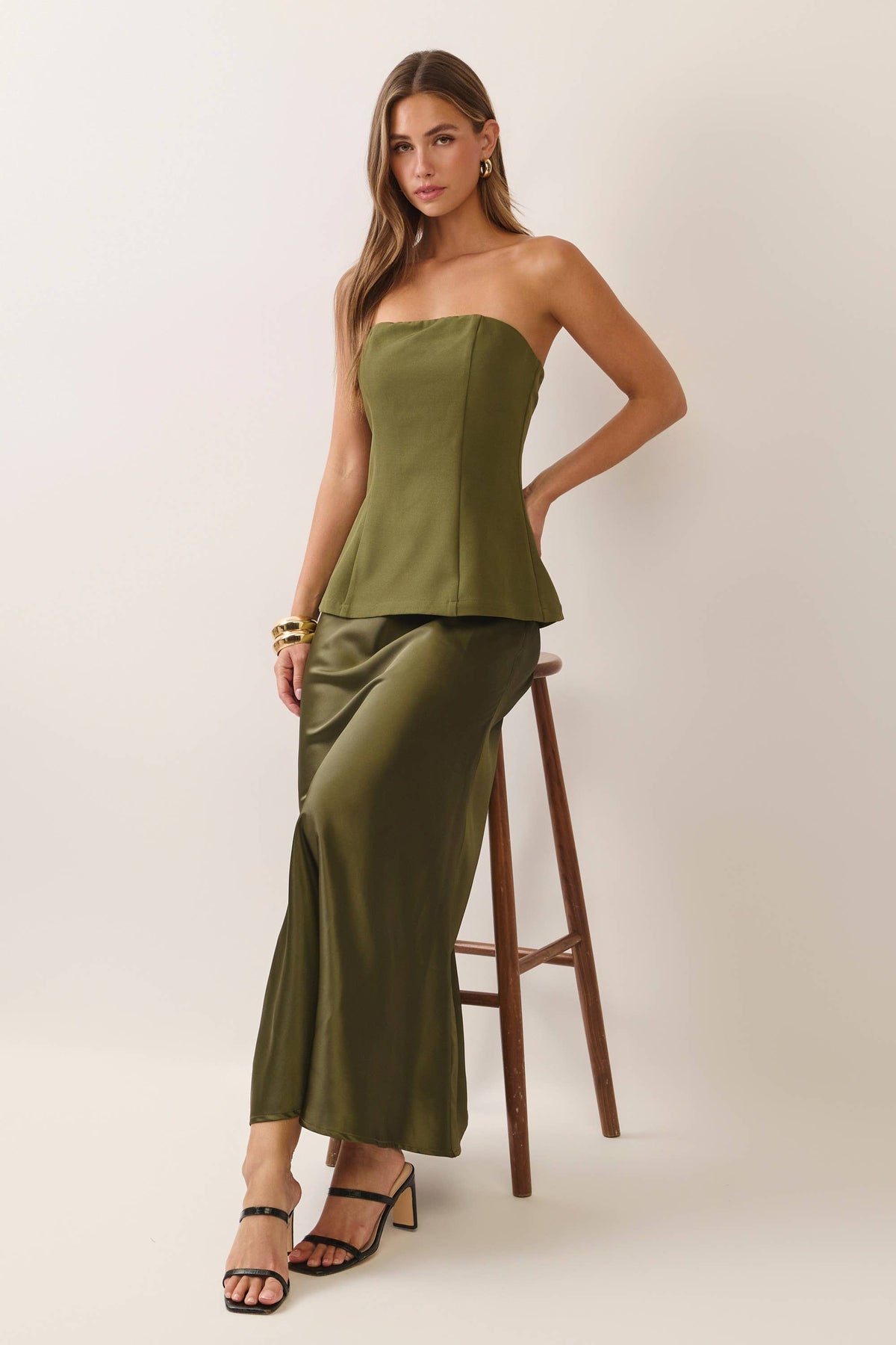 Satin Siren Maxi Dress-Olive