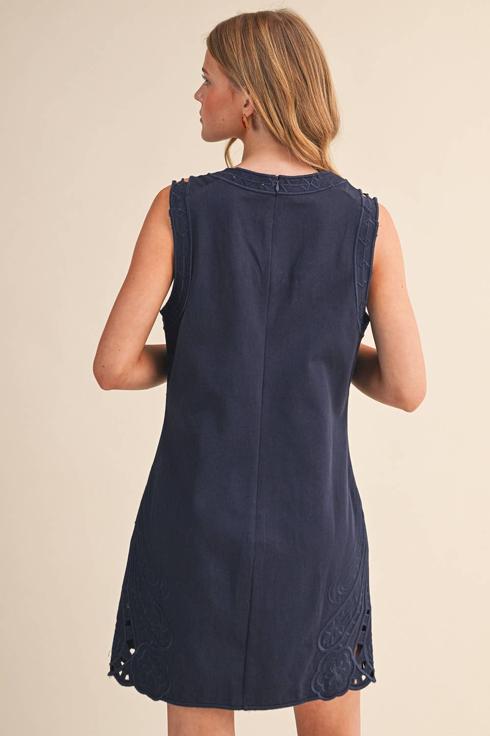 Light of Life Embroidered Dress-Navy
