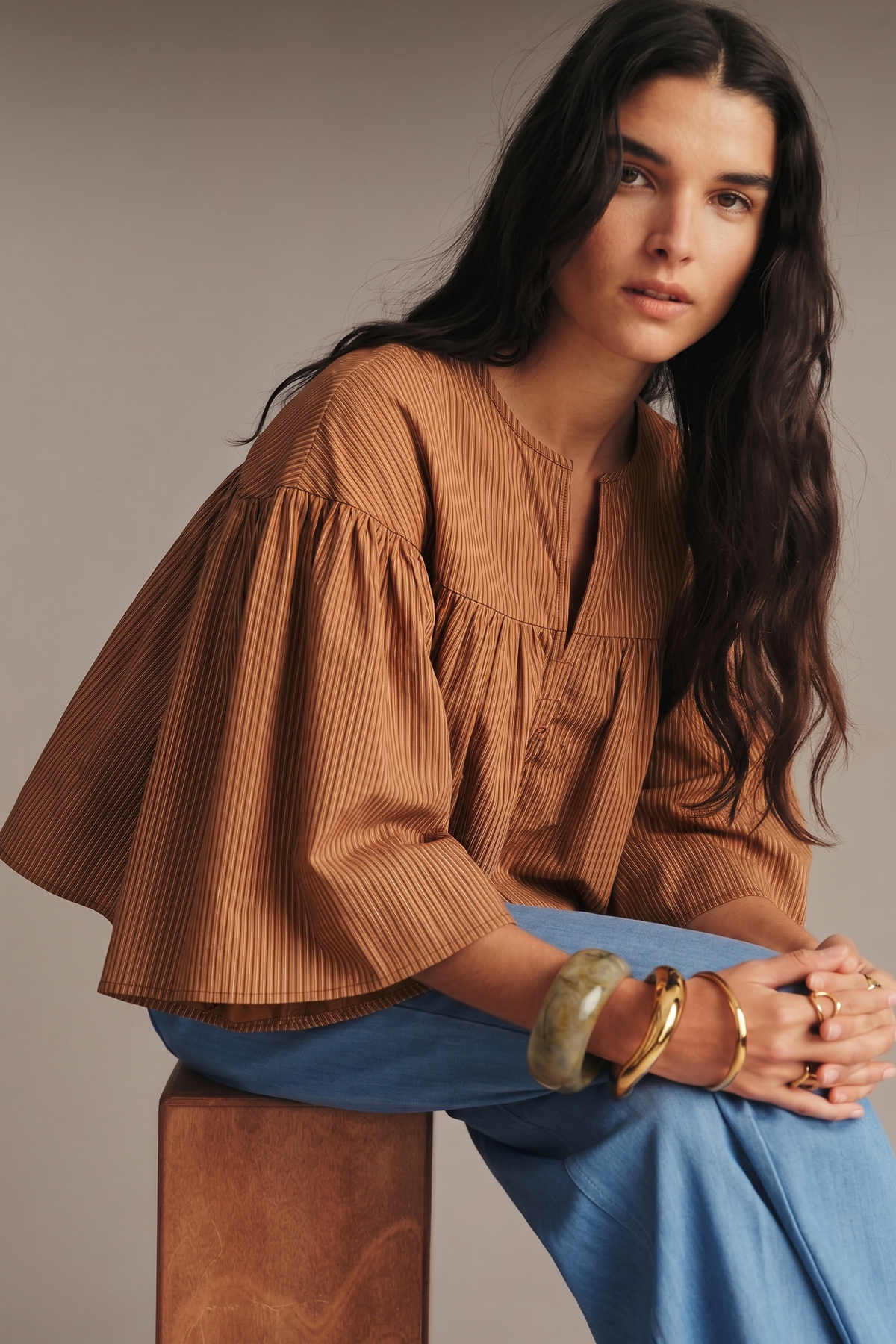 Swing Cape Stripe Top-Camel