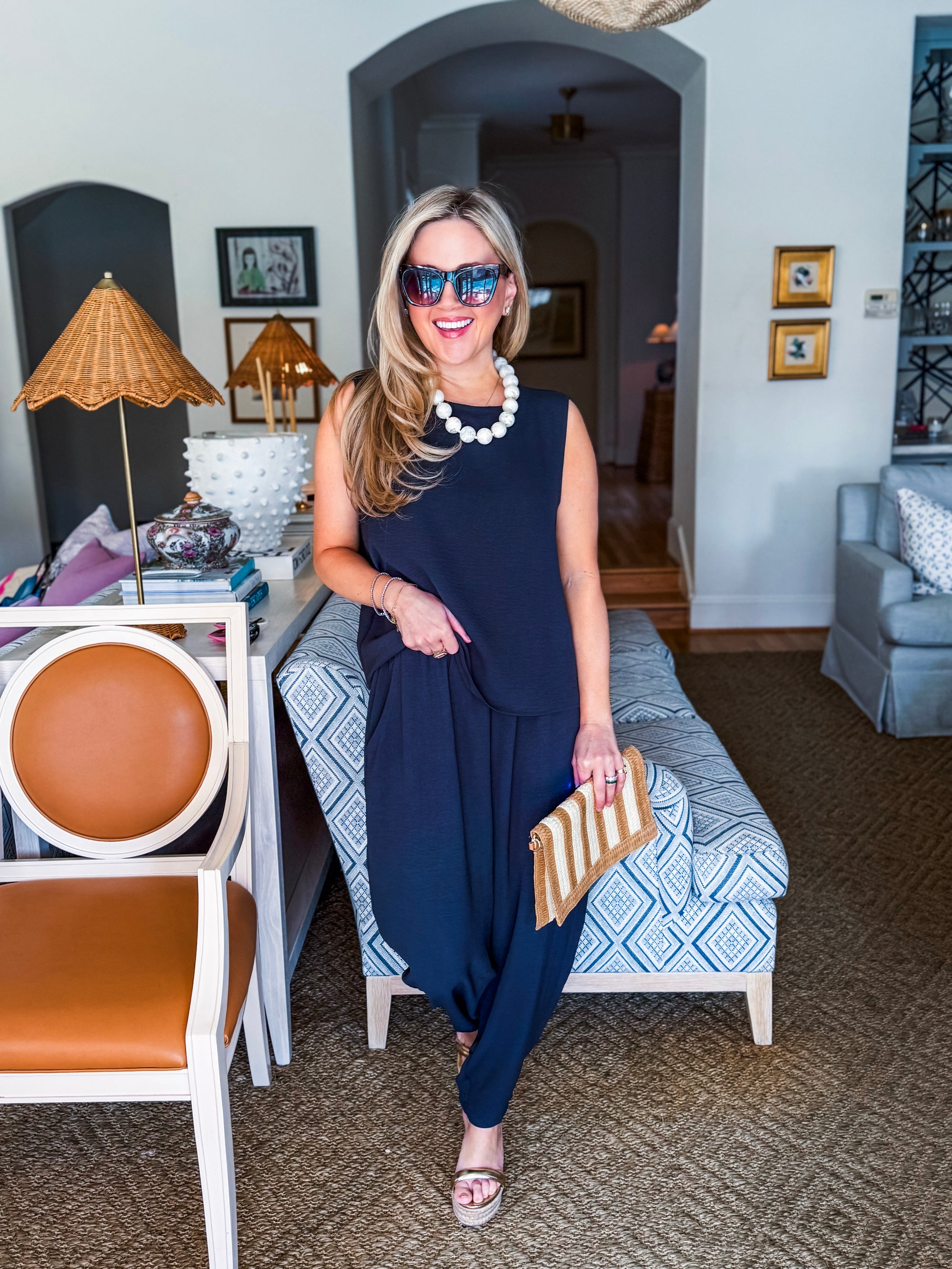 Abroad Adventure Textured Pant Set-Onyx Indigo