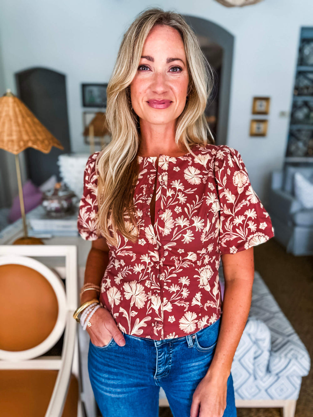 Falling Hard Floral Button Down Top