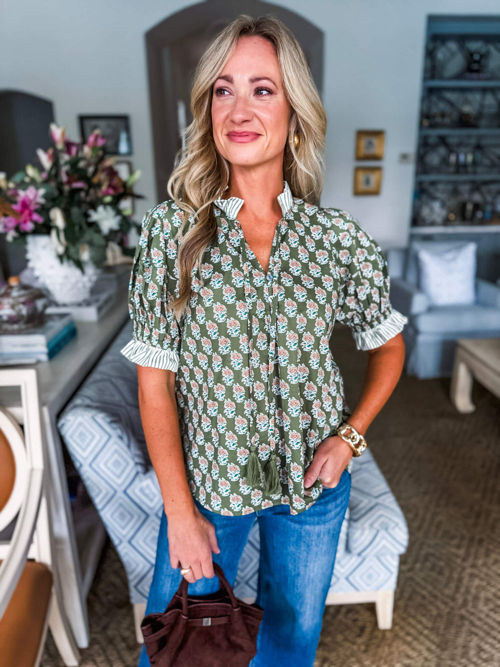 Blossom Drift Botanical Top-Olive