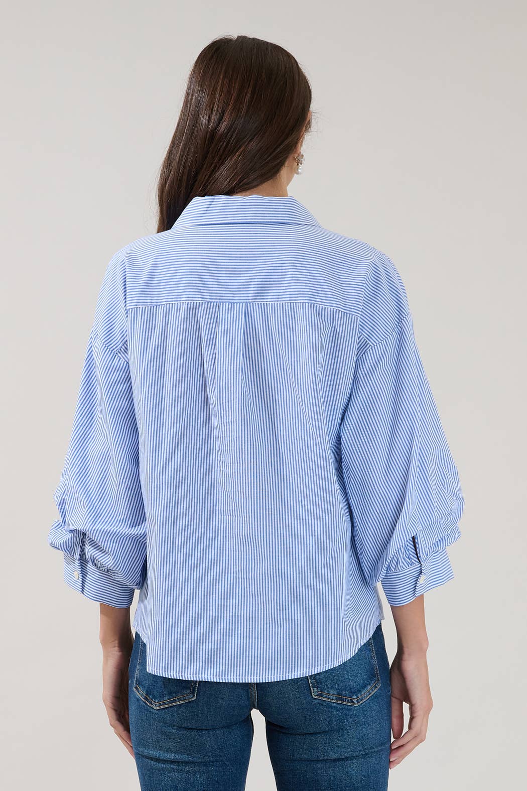 Chalet Button Down Top-Blue/White