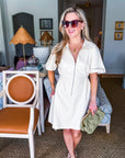 Take it Easy Zipper Mini Dress-Ecru