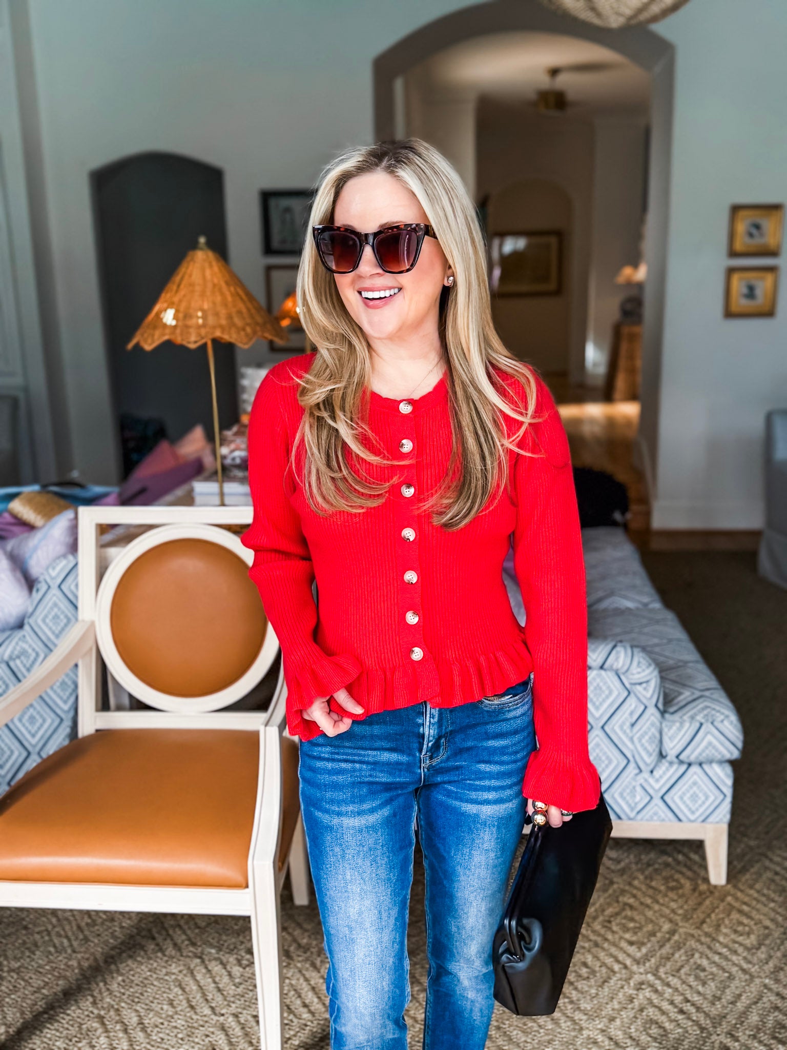 Falling for Cozy Knit Cardigan-Poppy Red