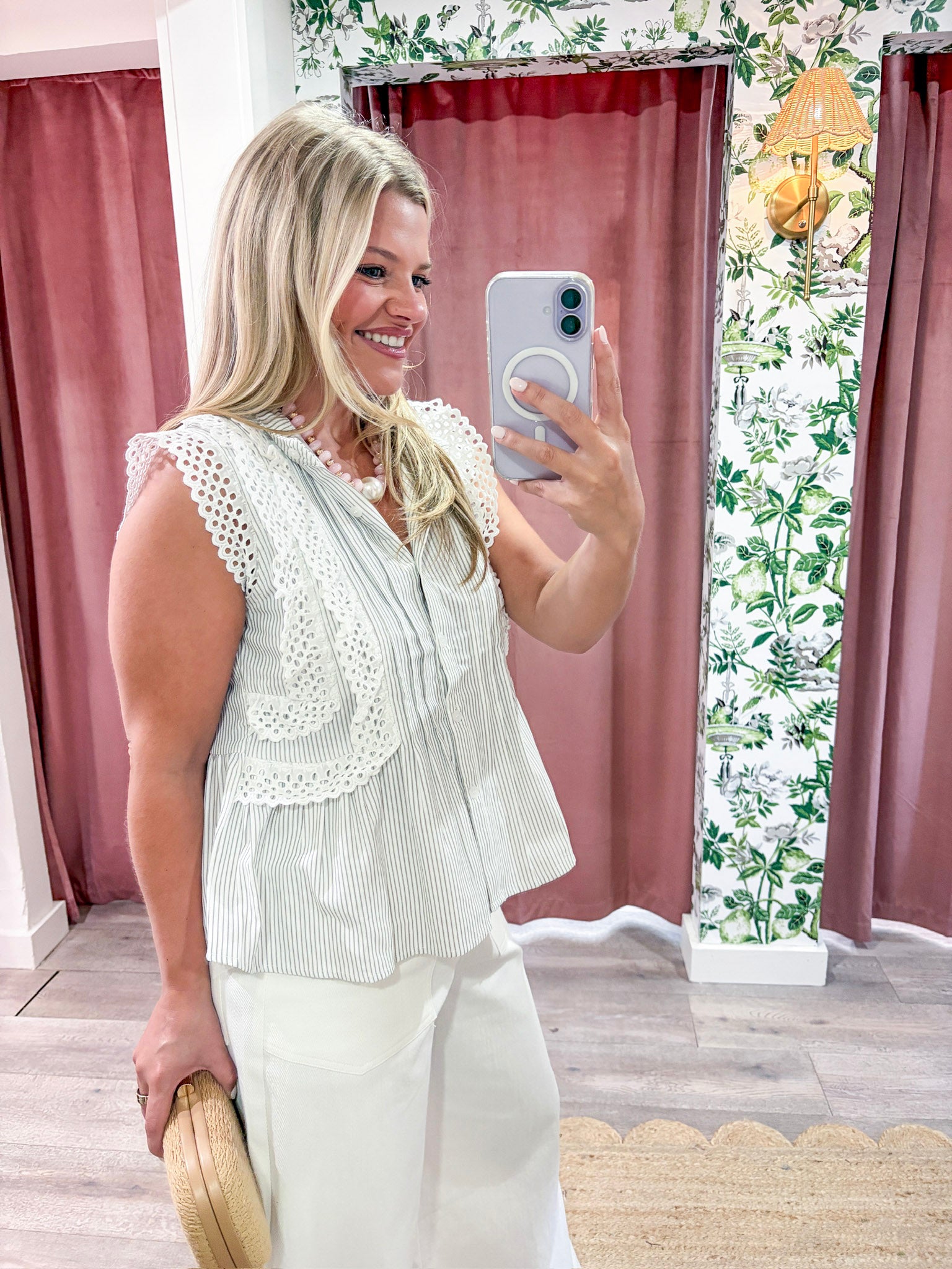 Harbor Heirloom Top-White/Gray