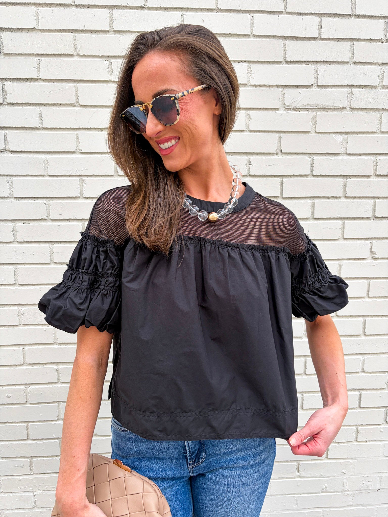 Sheer Romance Bubble Top-Black