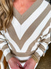 Double Down Striped Sweater- Ivory Taupe