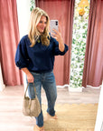 Eleanor Bubble Sleeve Sweatshirt-Navy