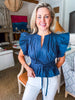 Whirlwind Romance Poplin Top-Navy
