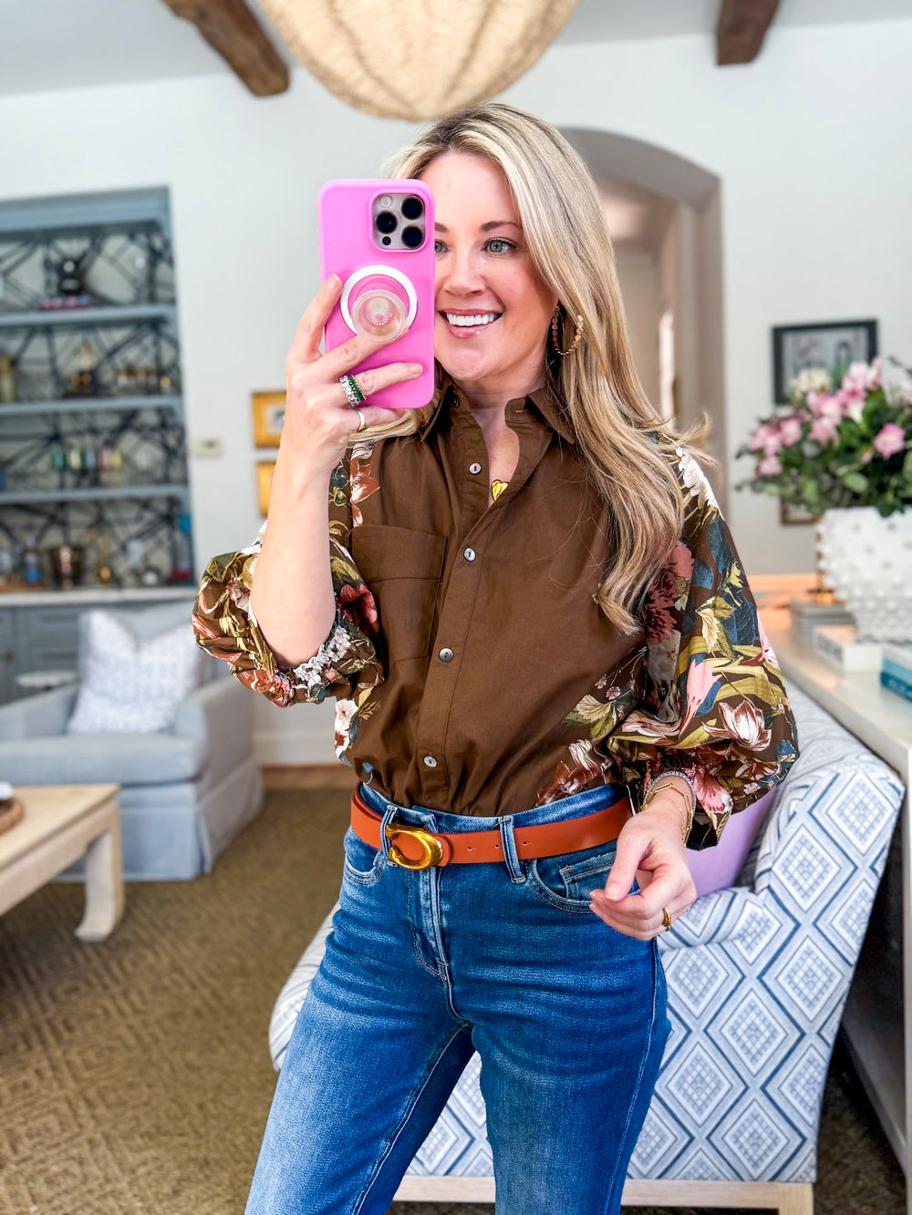 Snapdragon Floral Top-Brown