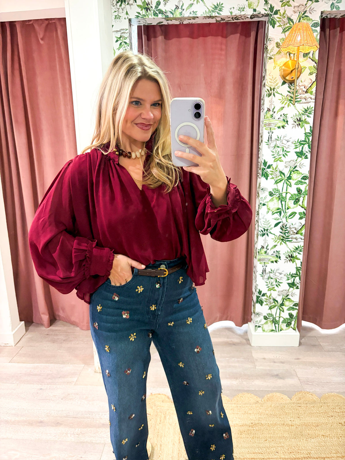Francesca Puff Sleeve Top-Burgundy