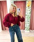 Francesca Puff Sleeve Top-Burgundy