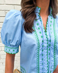 Embroidered Dream Top-Blue