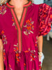 Coastal Brunch Floral Midi Dress-Garnet