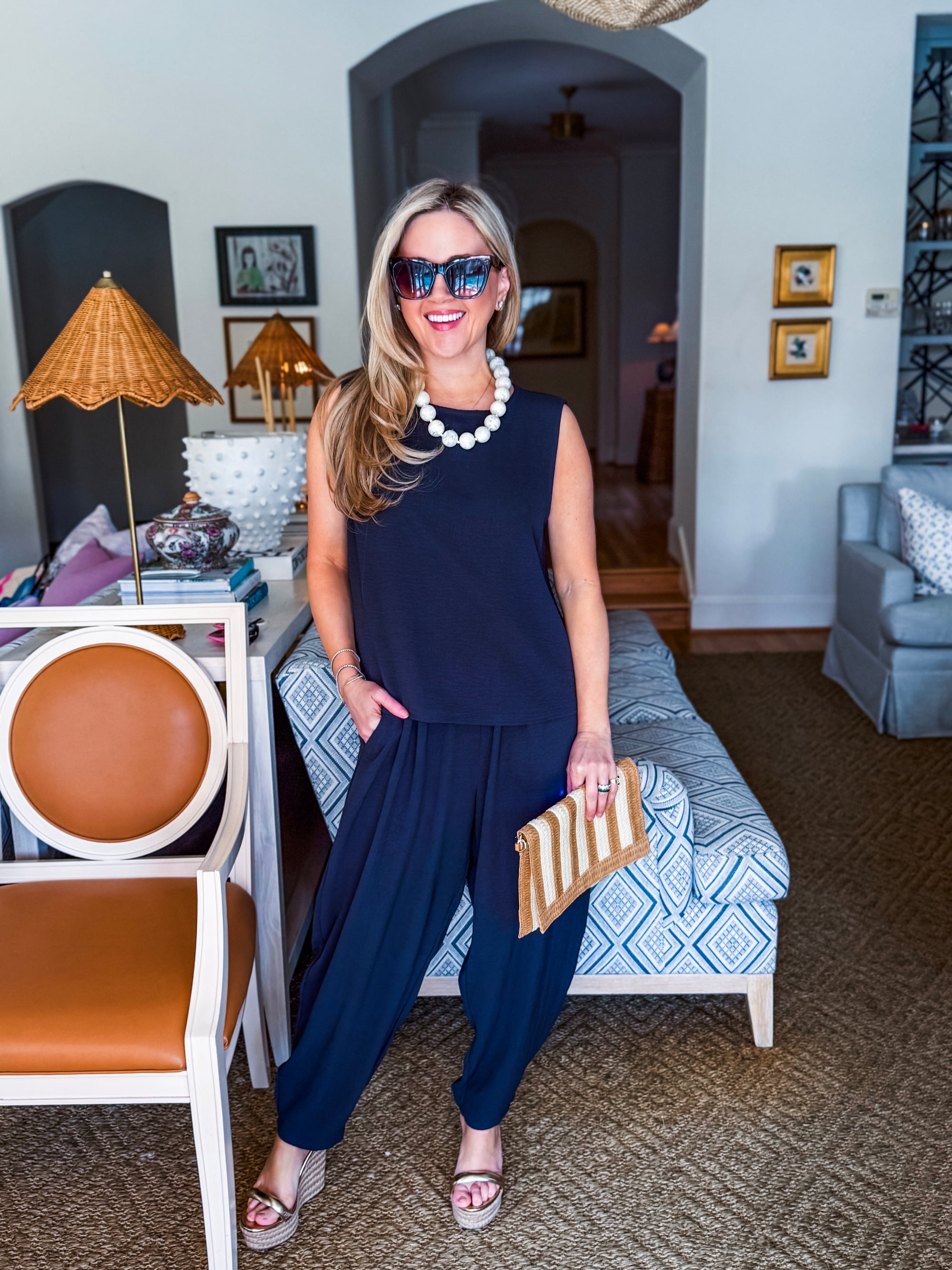 Abroad Adventure Textured Pant Set-Onyx Indigo