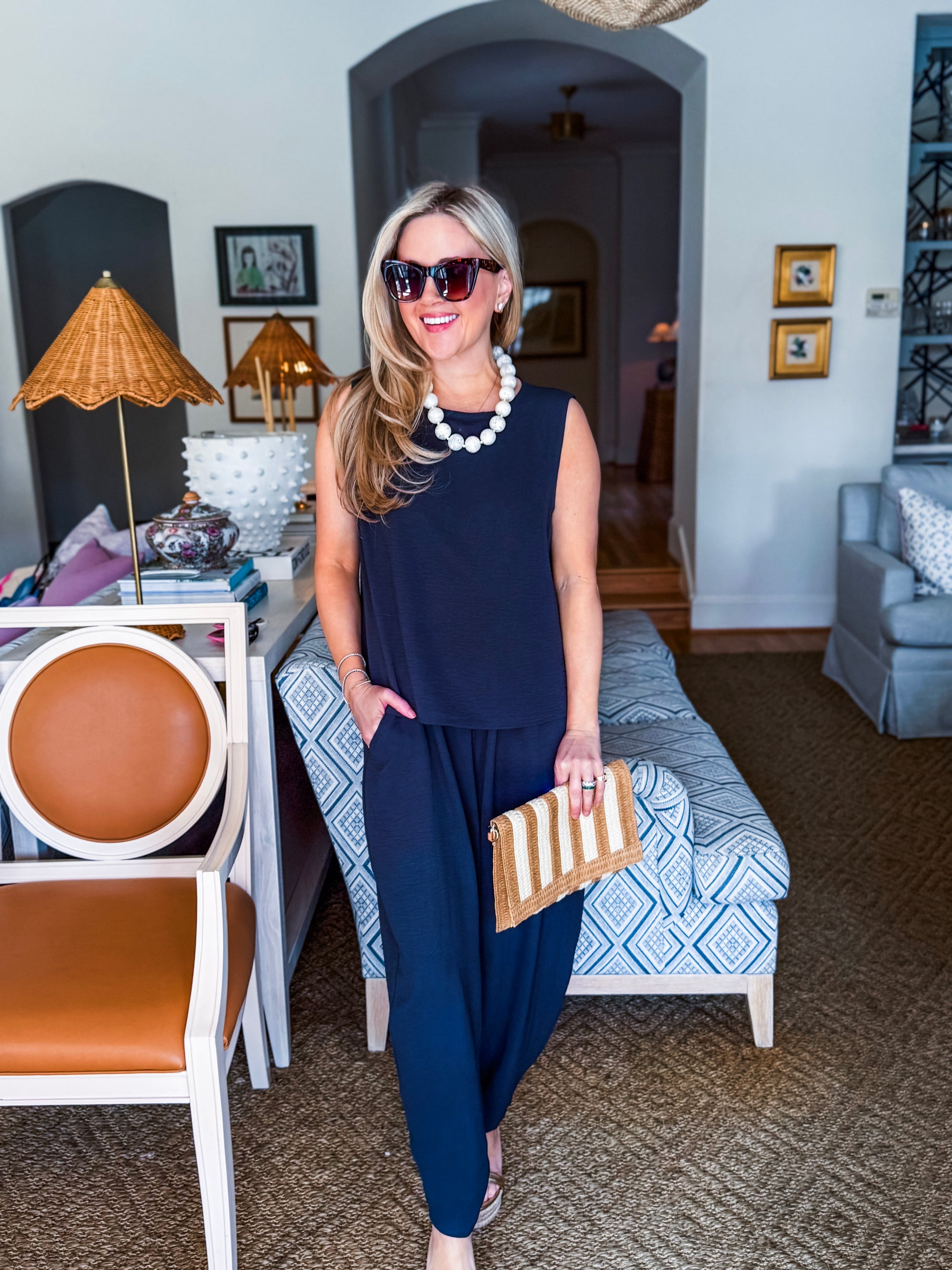 Abroad Adventure Textured Pant Set-Onyx Indigo