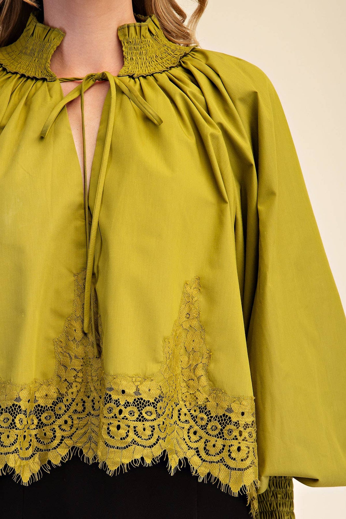 Rosamund Puff Sleeve Top-Olive