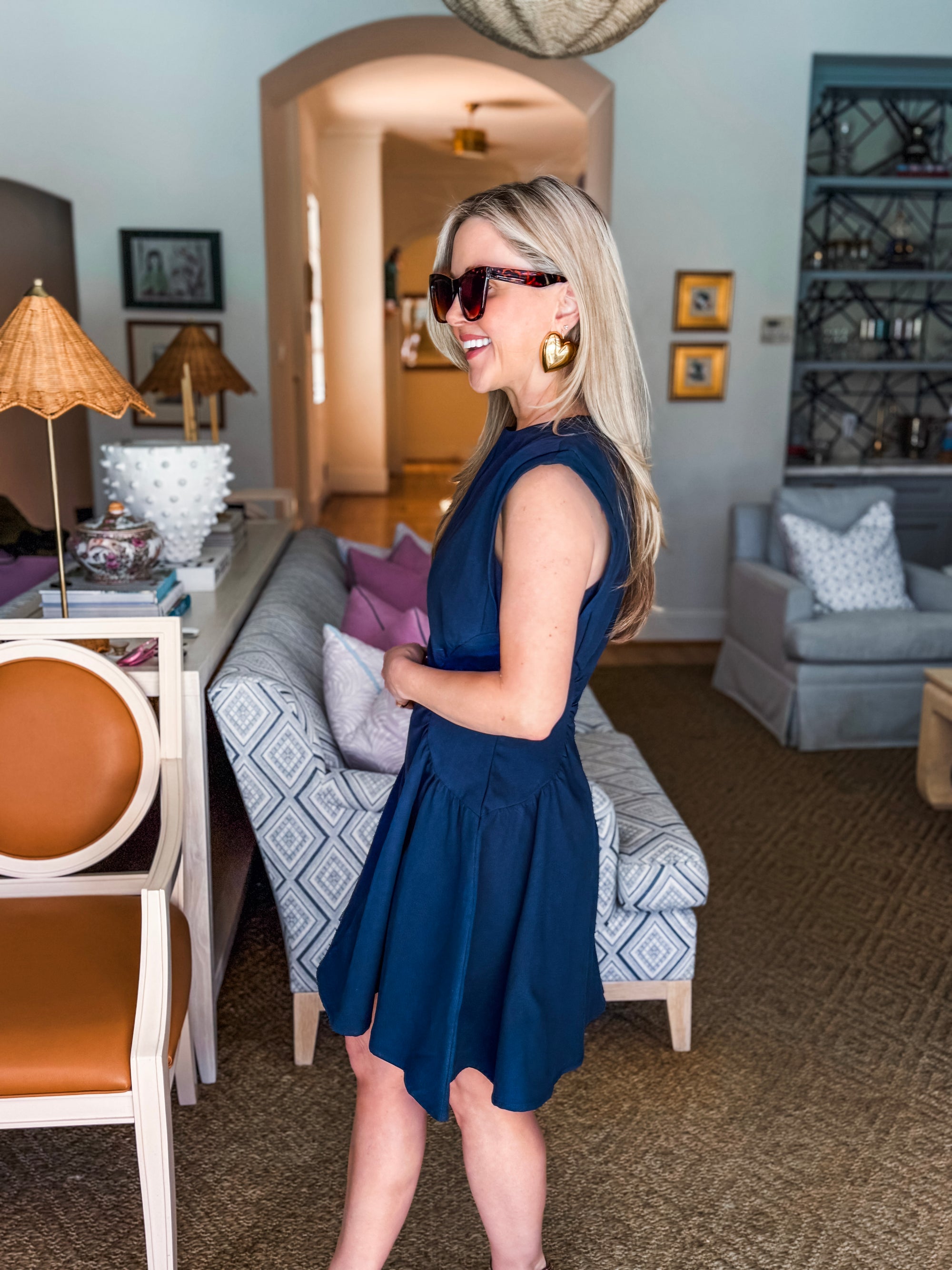 Sweet Afternoons Mini Dress-Navy