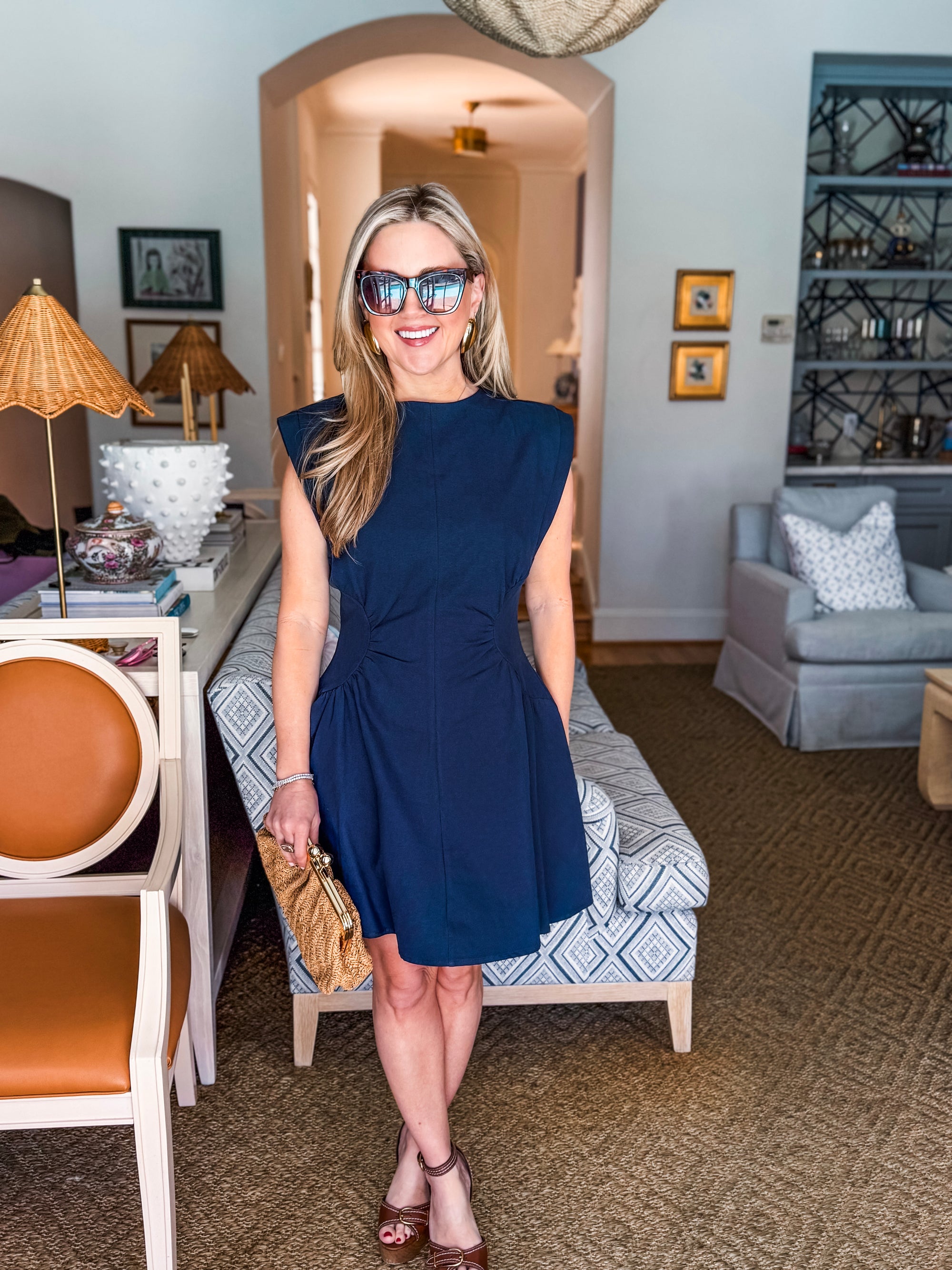 Sweet Afternoons Mini Dress-Navy