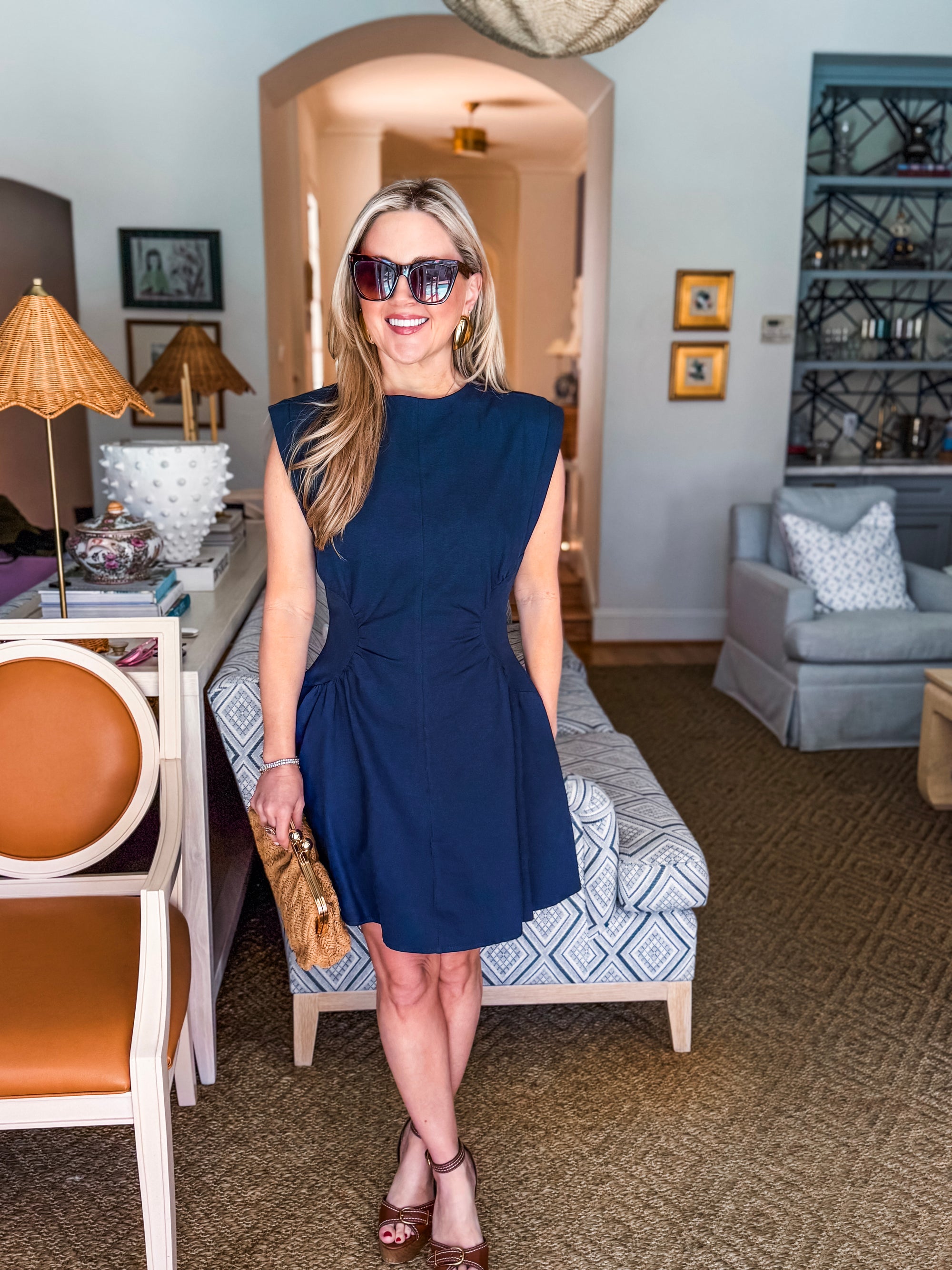 Sweet Afternoons Mini Dress-Navy