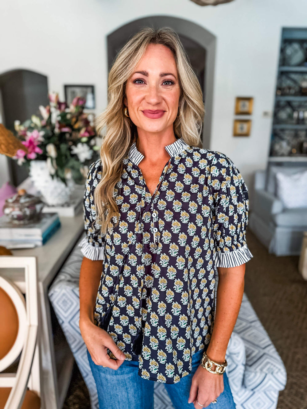 Blossom Drift Botanical Top-Navy