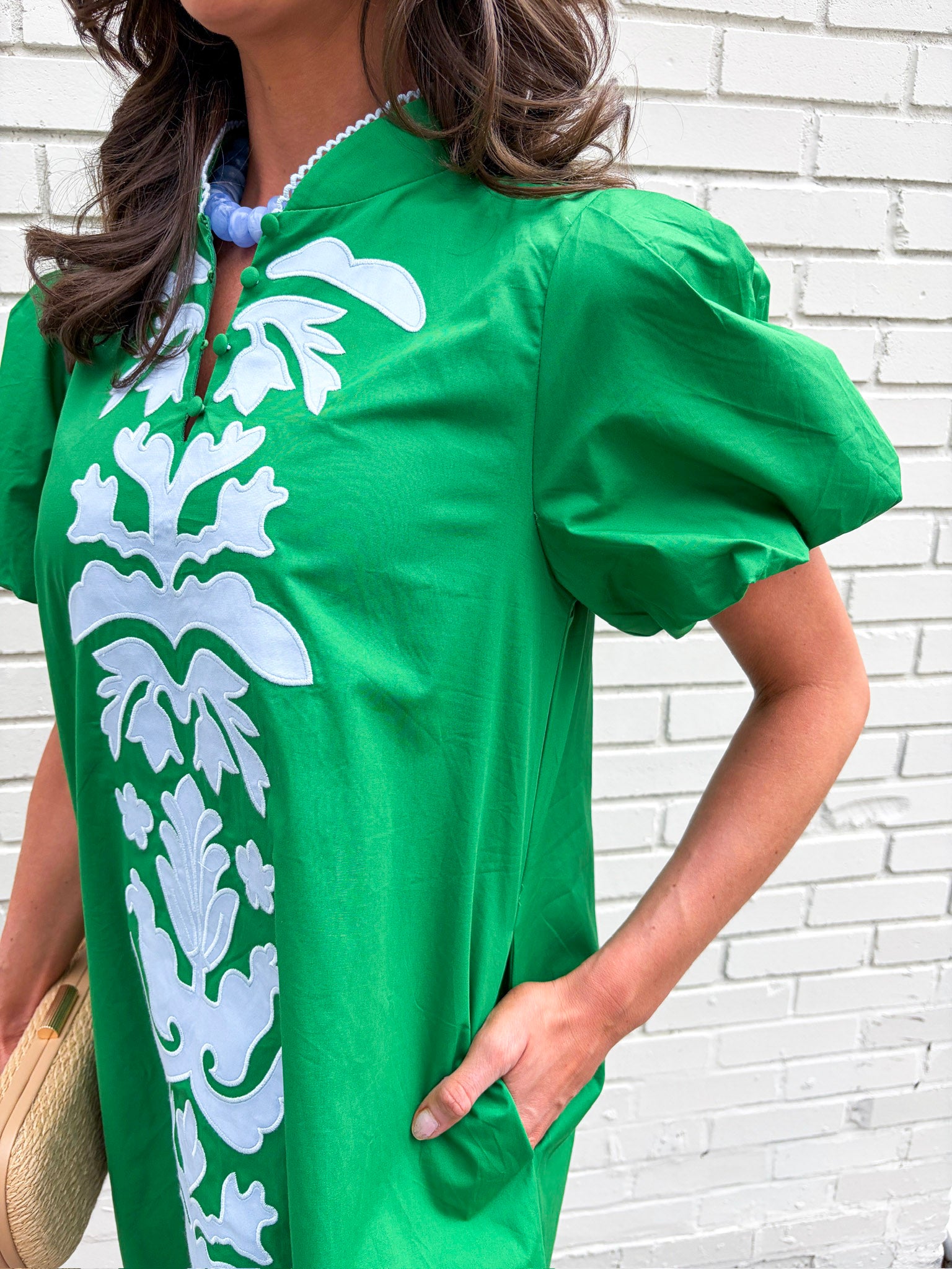 Floral Majesty Shift Mini Dress-Kelly Green