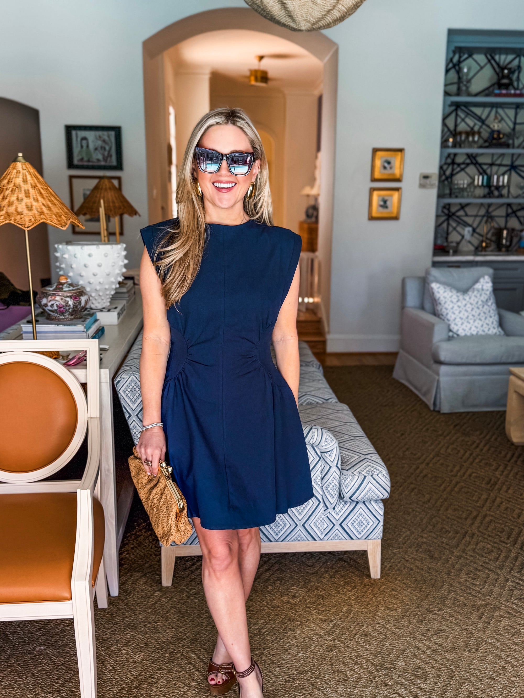 Sweet Afternoons Mini Dress-Navy