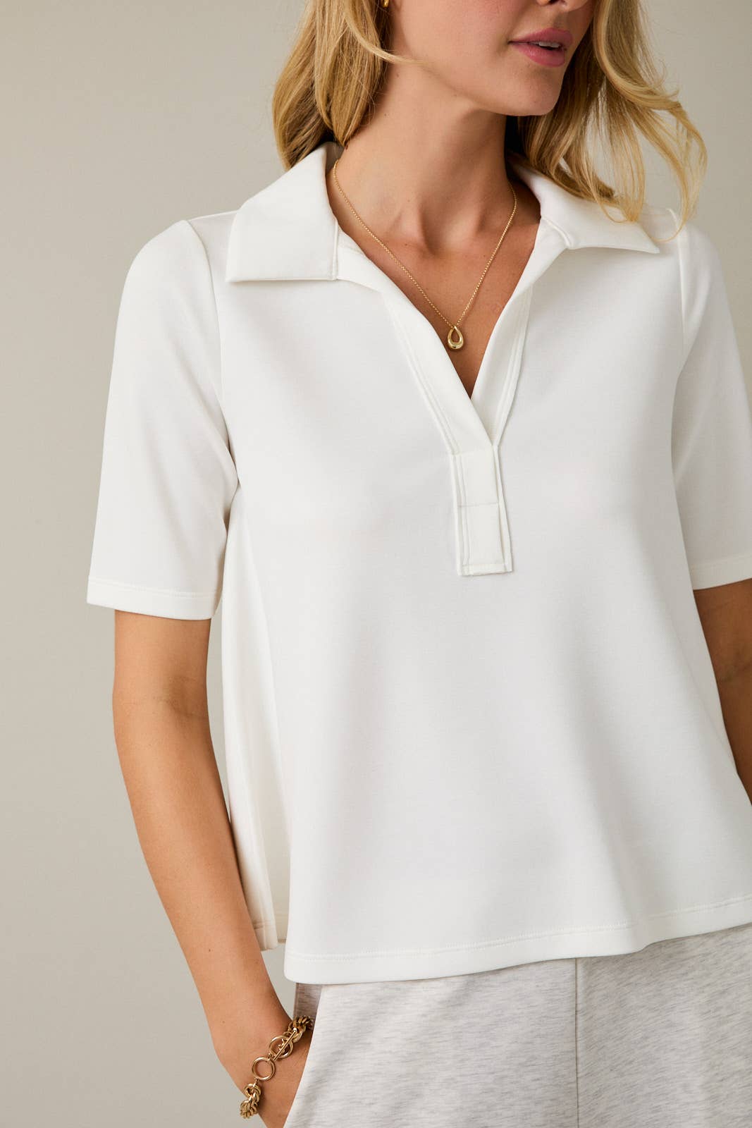 Office Chic Polo Top-Off White