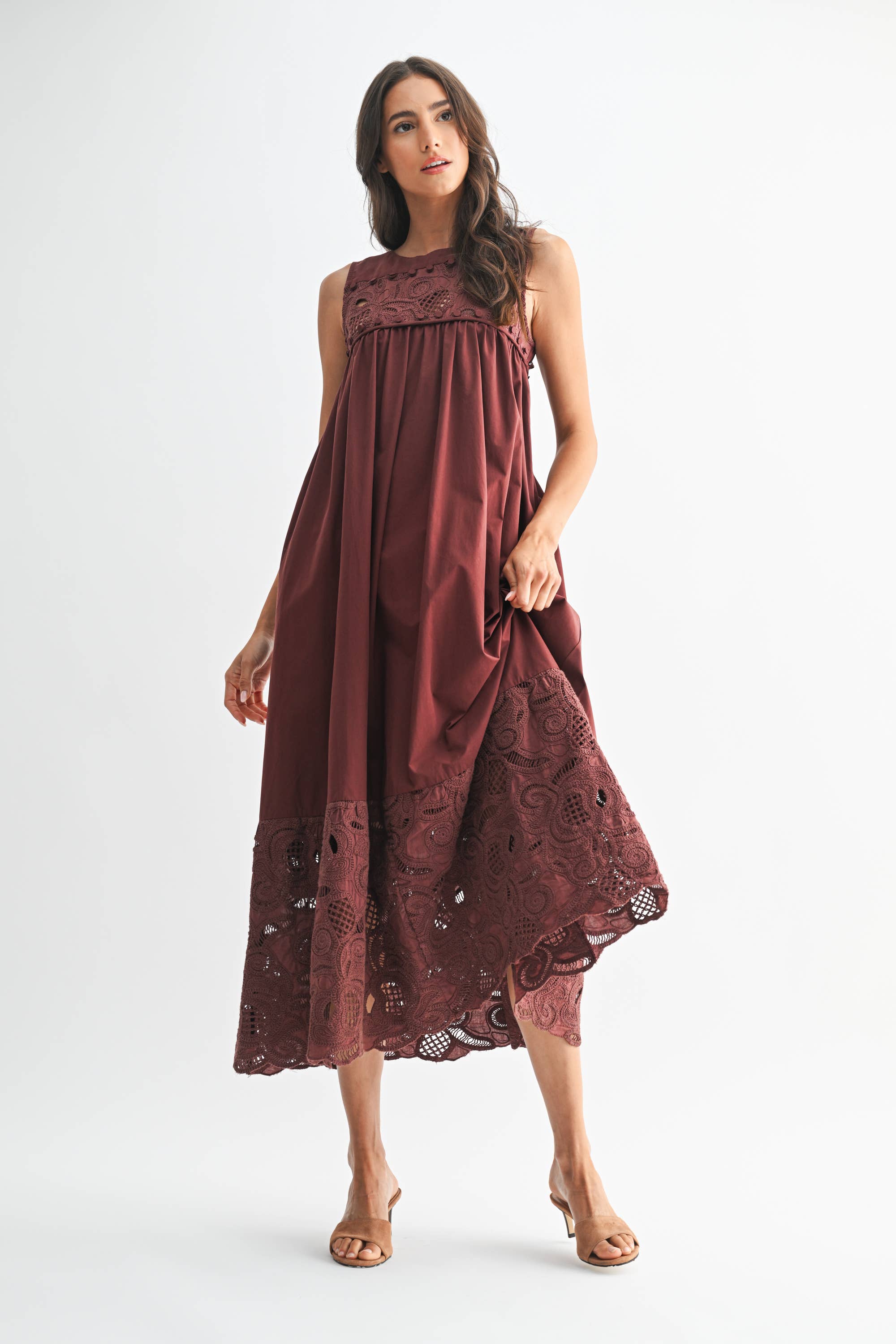 Desert Breeze Lace Maxi Dress-Chocolate