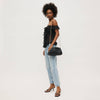 Tate Woven Frame Clutch-Black