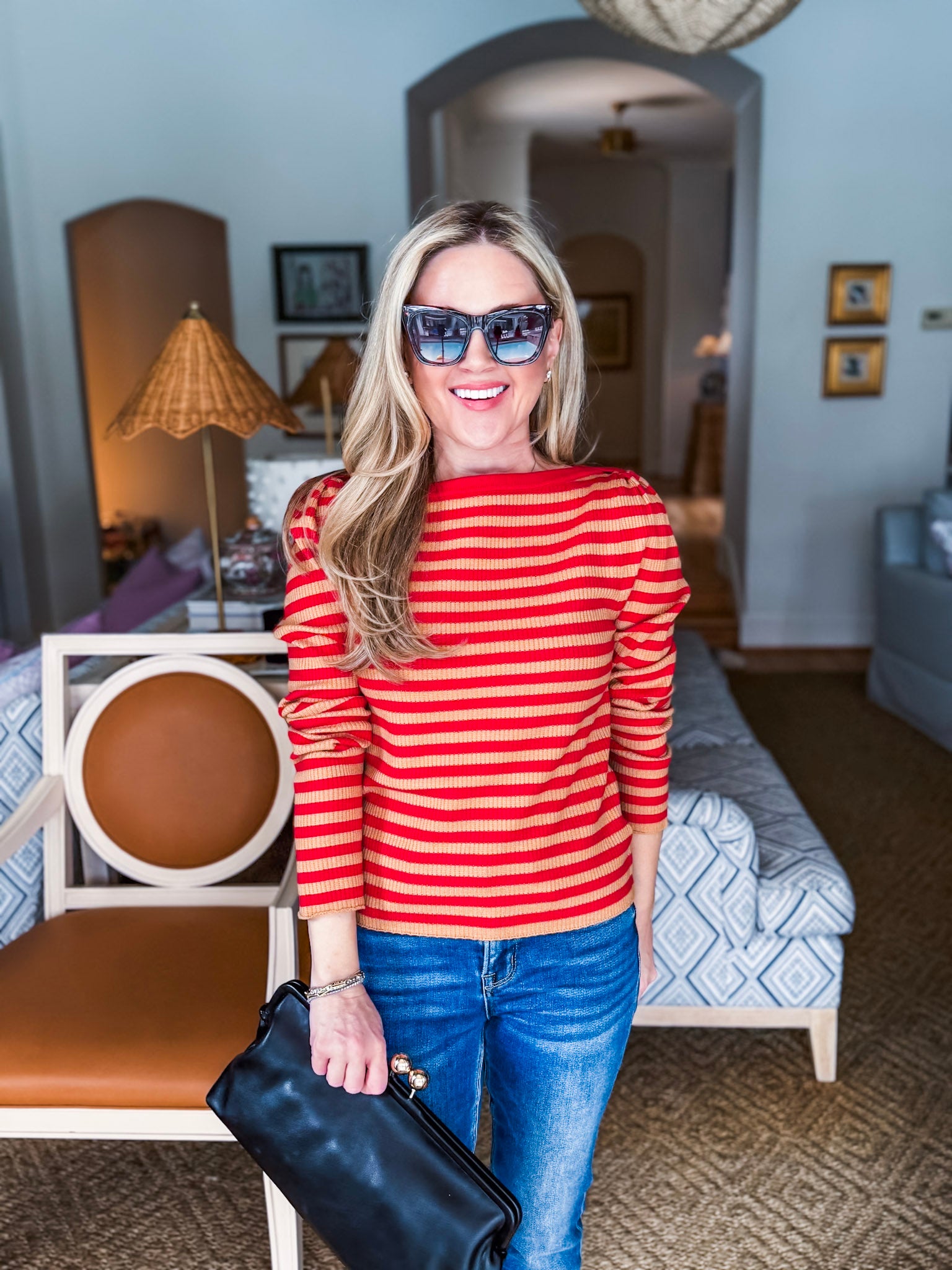 Nantucket Days Ribbed Top-Red/Taupe