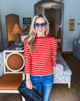 Nantucket Days Ribbed Top-Red/Taupe