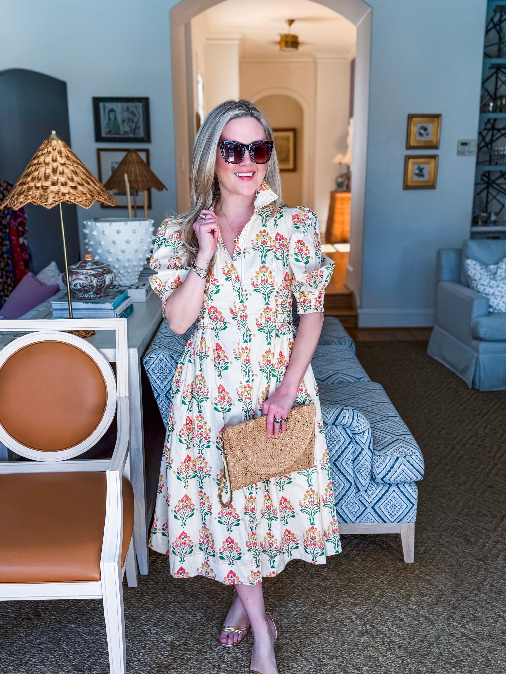 Wildflower Grace Midi Shirt Dress-Cream