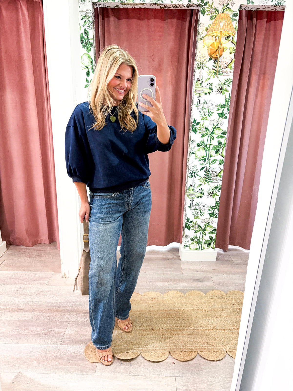 Eleanor Bubble Sleeve Sweatshirt-Navy