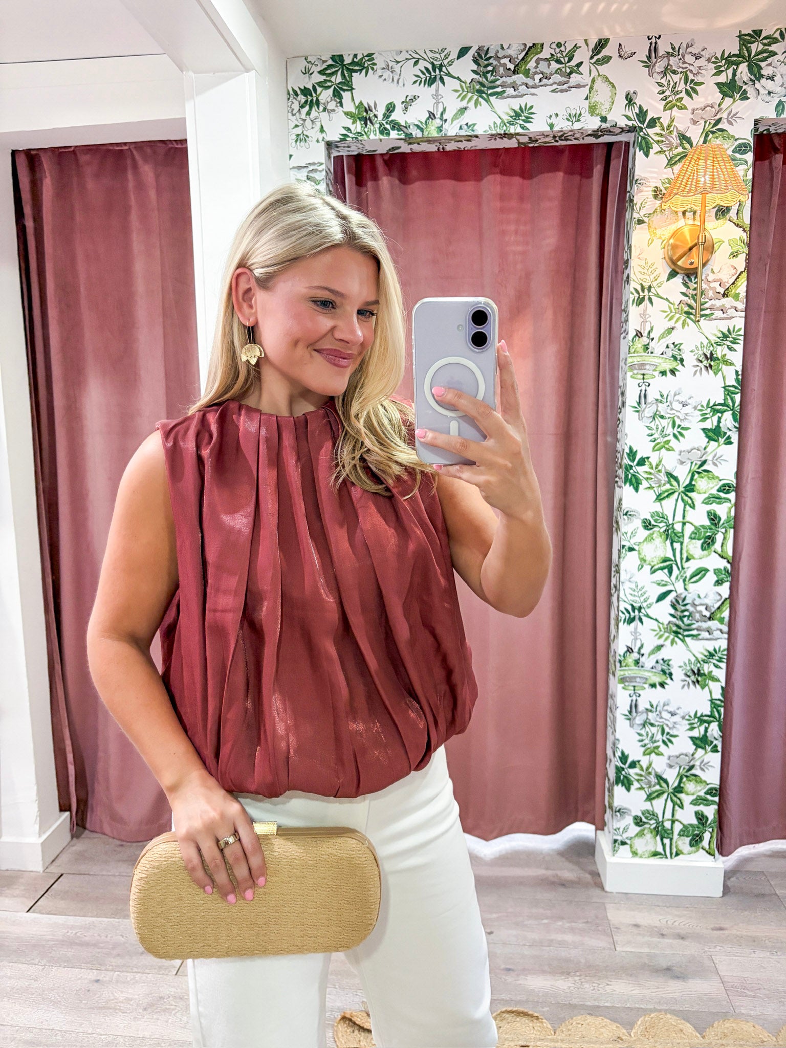 Estelle Pleated Balloon Top-Rust