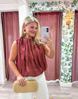 Estelle Pleated Balloon Top-Rust