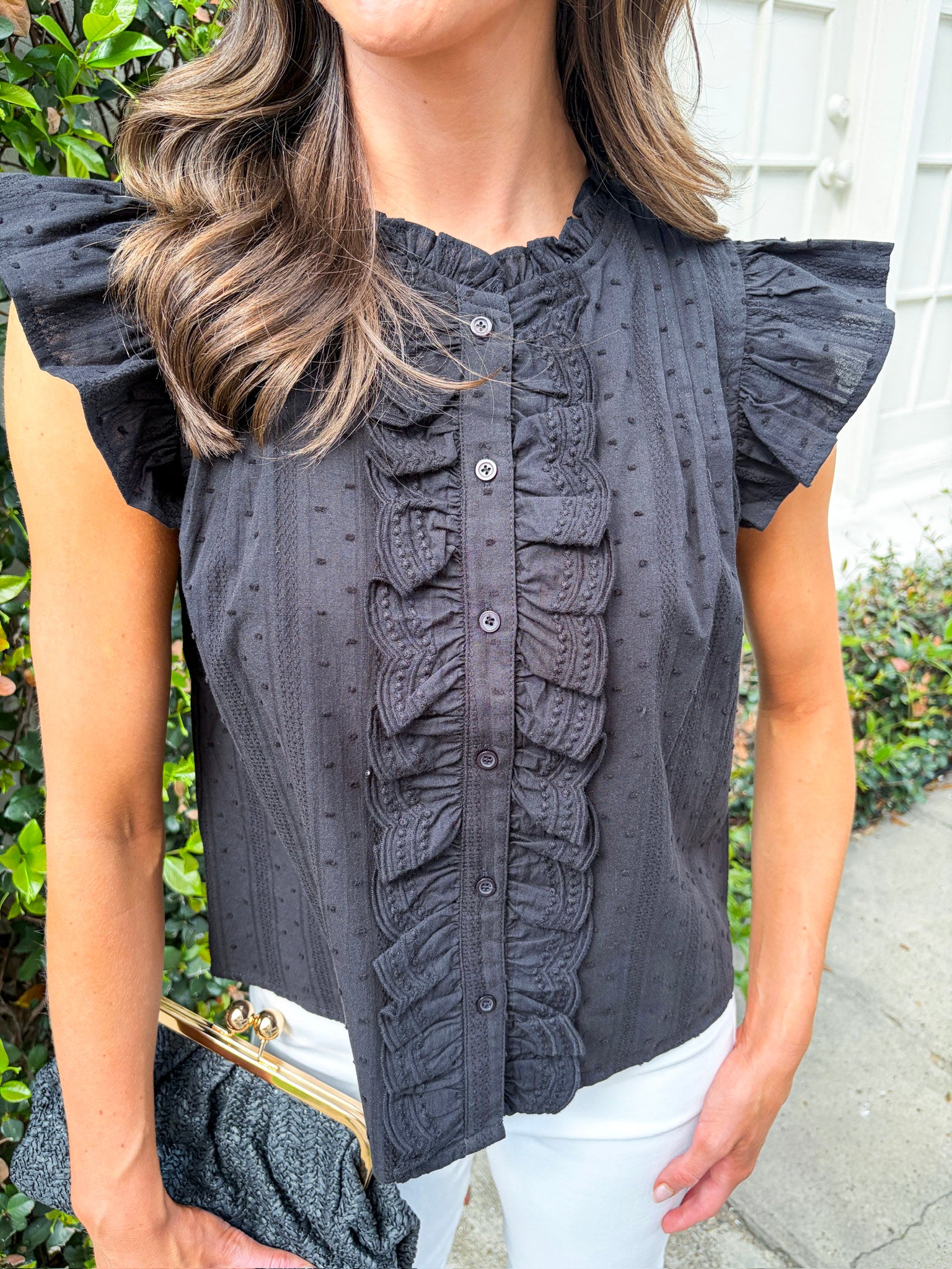 Blissful Wind Button Down Top-Black