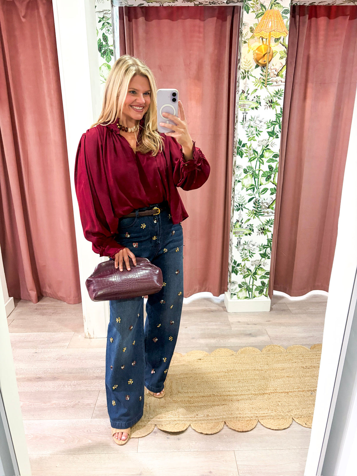 Francesca Puff Sleeve Top-Burgundy
