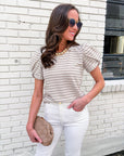 Sunny Stripe Puff Sleeve Top-Beige