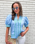 Embroidered Dream Top-Blue