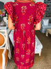 Coastal Brunch Floral Midi Dress-Garnet