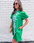 Floral Majesty Shift Mini Dress-Kelly Green